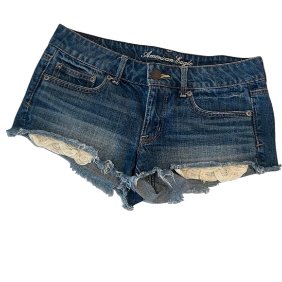 American Eagle Outfitters Pants - American Eagle Crochet Boho Denim Cutoff Shorts 6